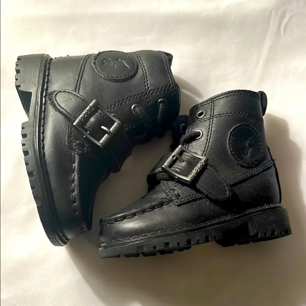 POLO BY RALPH LAUREN black leather ranger boots. New